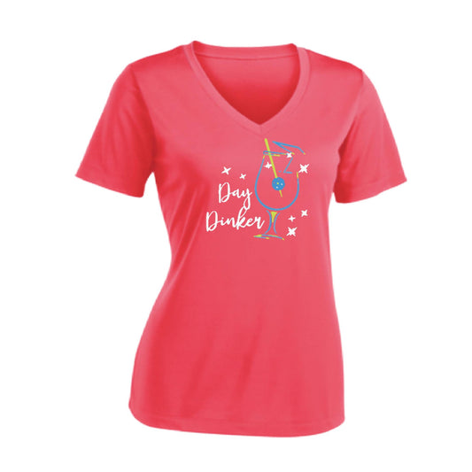 Day Dinker Pickleball Olive | Women's Short Sleeve V-Neck Pickleball Performance T-Shirts | 100% Polyester