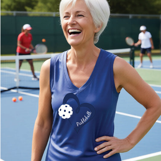 Dazzling Divas Pickleball Club | Women’s Sleeveless V-Neck Pickleball Performance T-Shirt | 100% Polyester