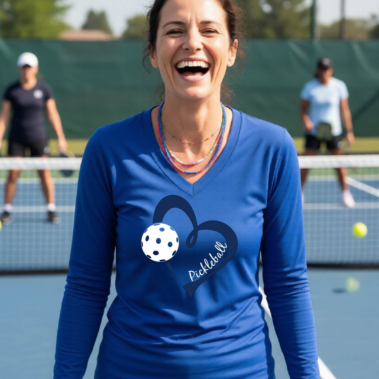 Dazzling Divas | Women’s Long Sleeve V-Neck Pickleball Performance T-Shirt | 100% Polyester
