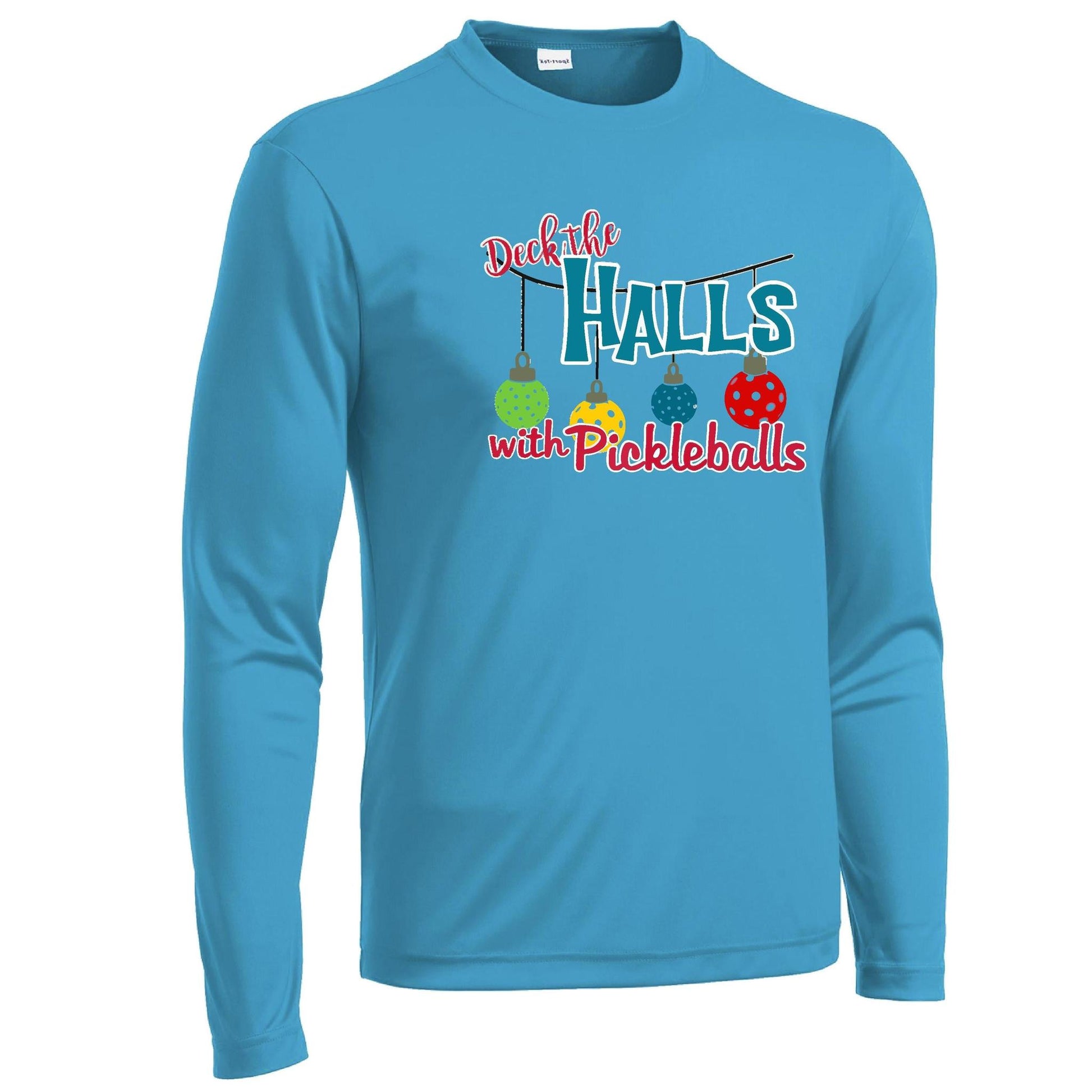 Deck the Halls With Pickleballs | Men's Long Sleeve Athletic Performance T-Shirt | 100% Polyester