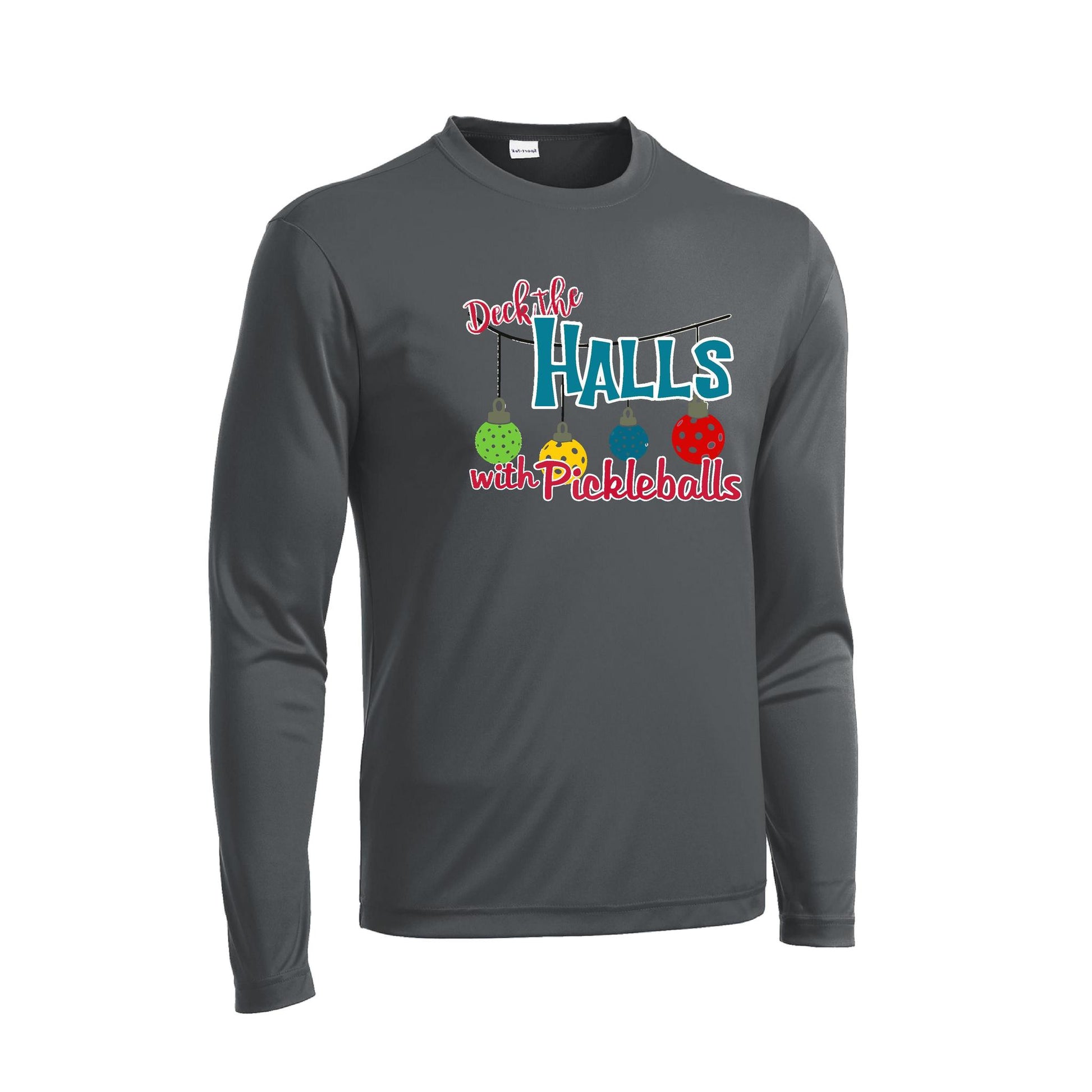 Deck the Halls With Pickleballs | Men's Long Sleeve Athletic Performance T-Shirt | 100% Polyester