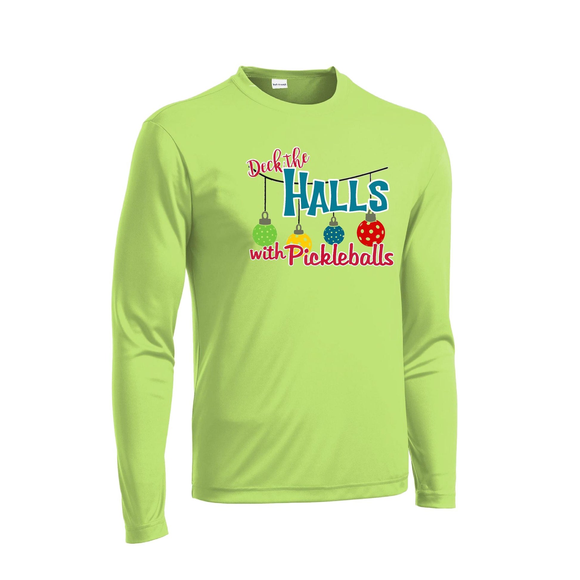 Deck the Halls With Pickleballs | Men's Long Sleeve Athletic Performance T-Shirt | 100% Polyester