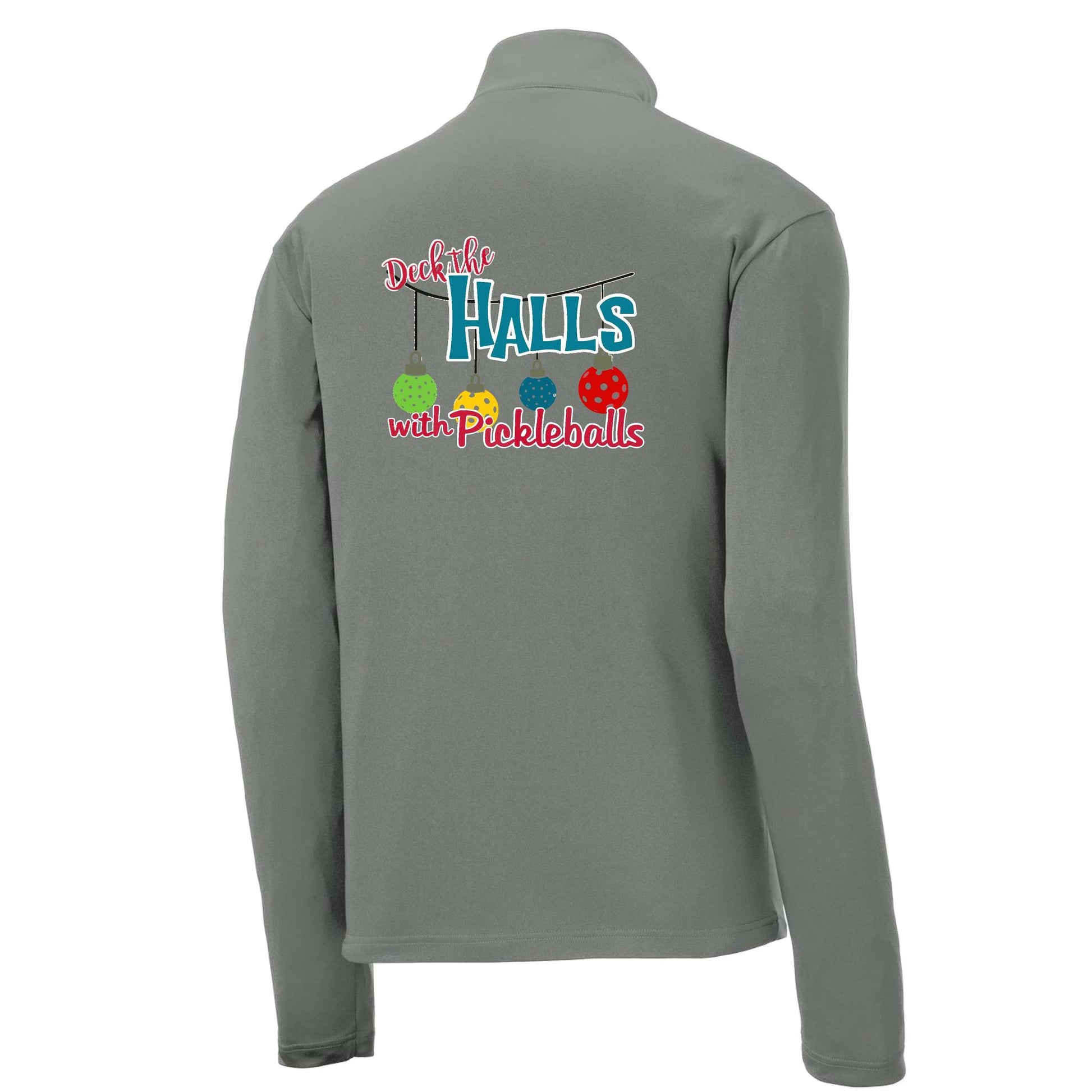 Deck the Halls with Pickleballs | Men's 1/4 Zip Long Sleeve Pullover Athletic Performance Shirt | 100% Polyester