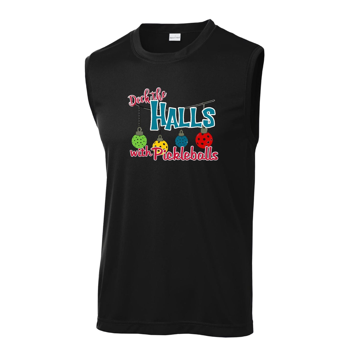 Deck the Halls with Pickleballs | Men's Sleeveless Athletic Performance T-Shirt | 100% Polyester