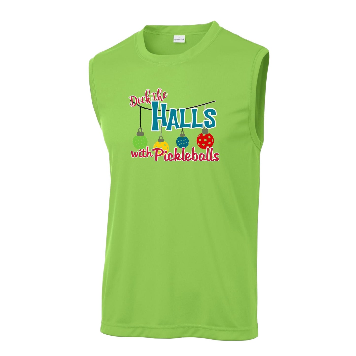Deck the Halls with Pickleballs | Men's Sleeveless Athletic Performance T-Shirt | 100% Polyester