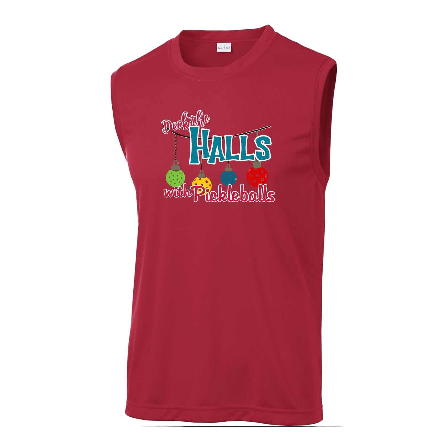 Deck the Halls with Pickleballs | Men's Sleeveless Athletic Performance T-Shirt | 100% Polyester