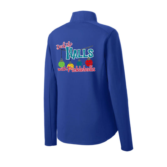 Deck the Halls with Pickleballs | Women's 1/4 Zip Pickleball Performance Pullover Shirt | 100% Polyester