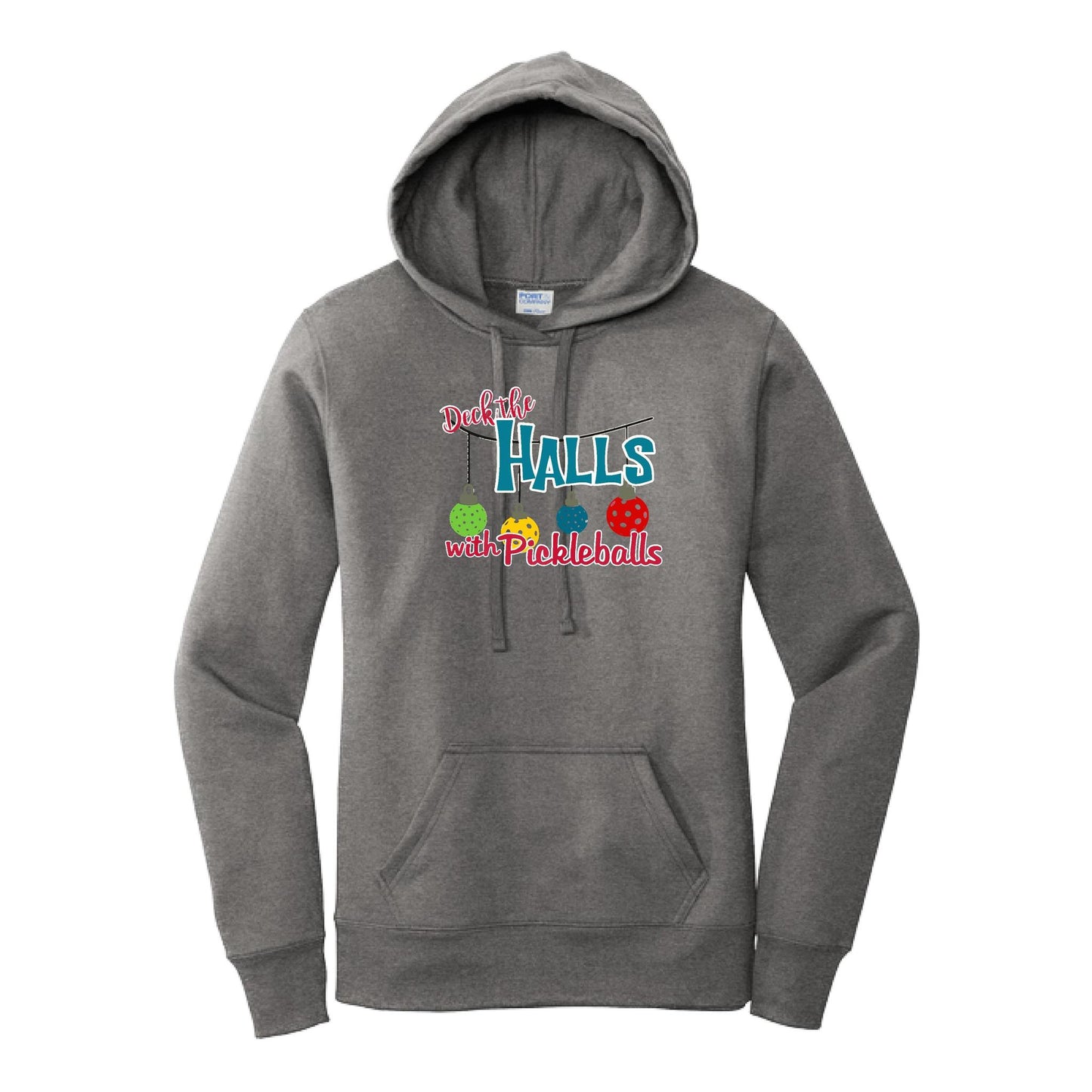 Deck the Halls with Pickleballs | Women’s Fitted Hoodie Pickleball Sweatshirt | 50% Cotton 50% Poly Fleece