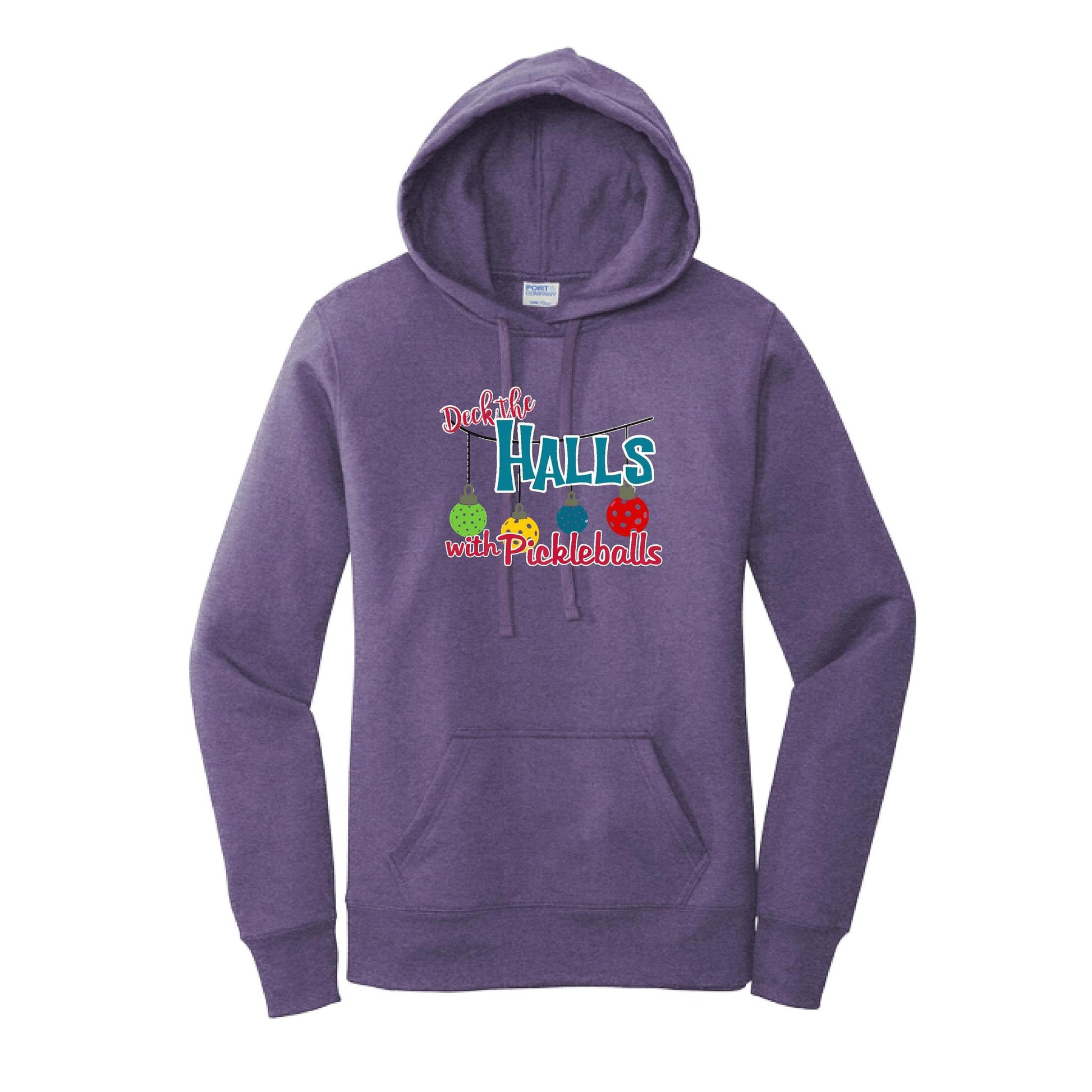 Deck the Halls with Pickleballs | Women’s Fitted Hoodie Pickleball Sweatshirt | 50% Cotton 50% Poly Fleece