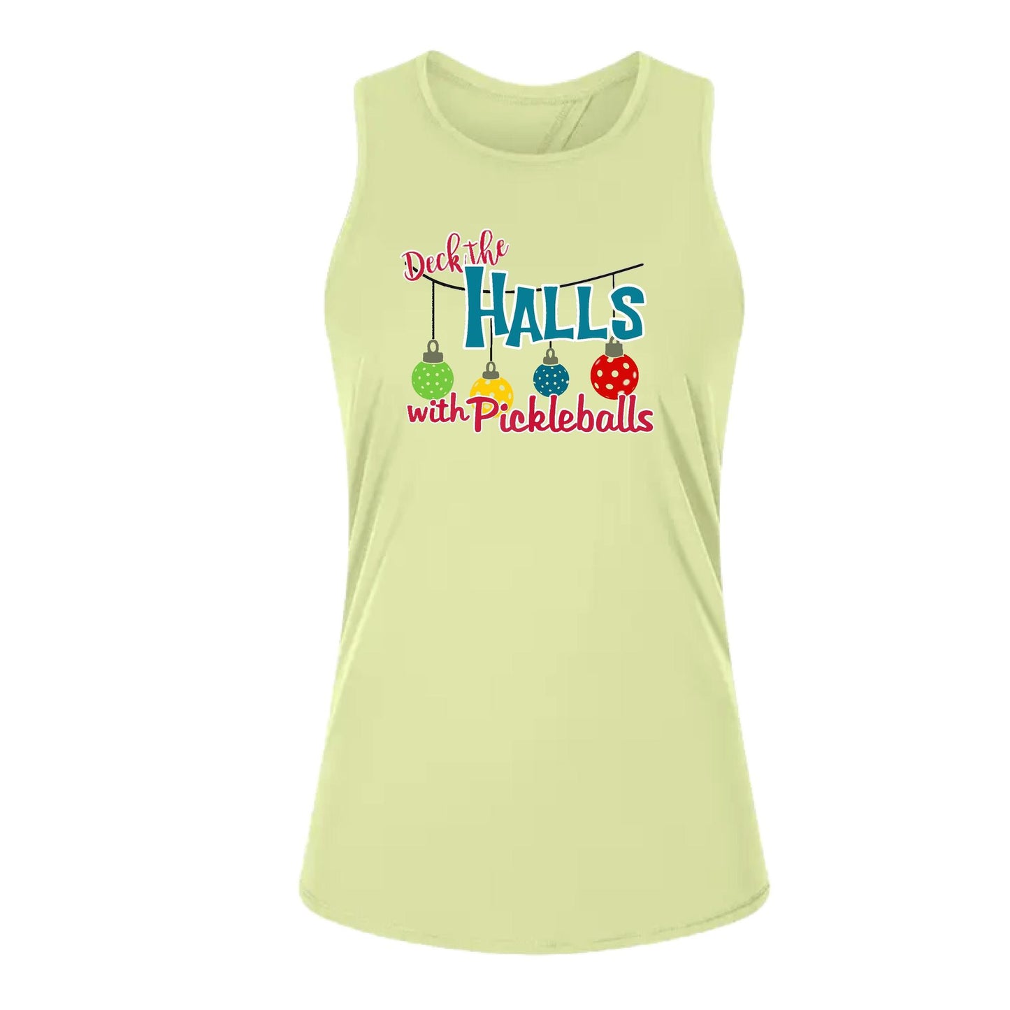 Deck the Halls with Pickleballs | Women's Split Back or Tied Back Pickleball Performance Tank | 80/20 Nylon Spandex Mix