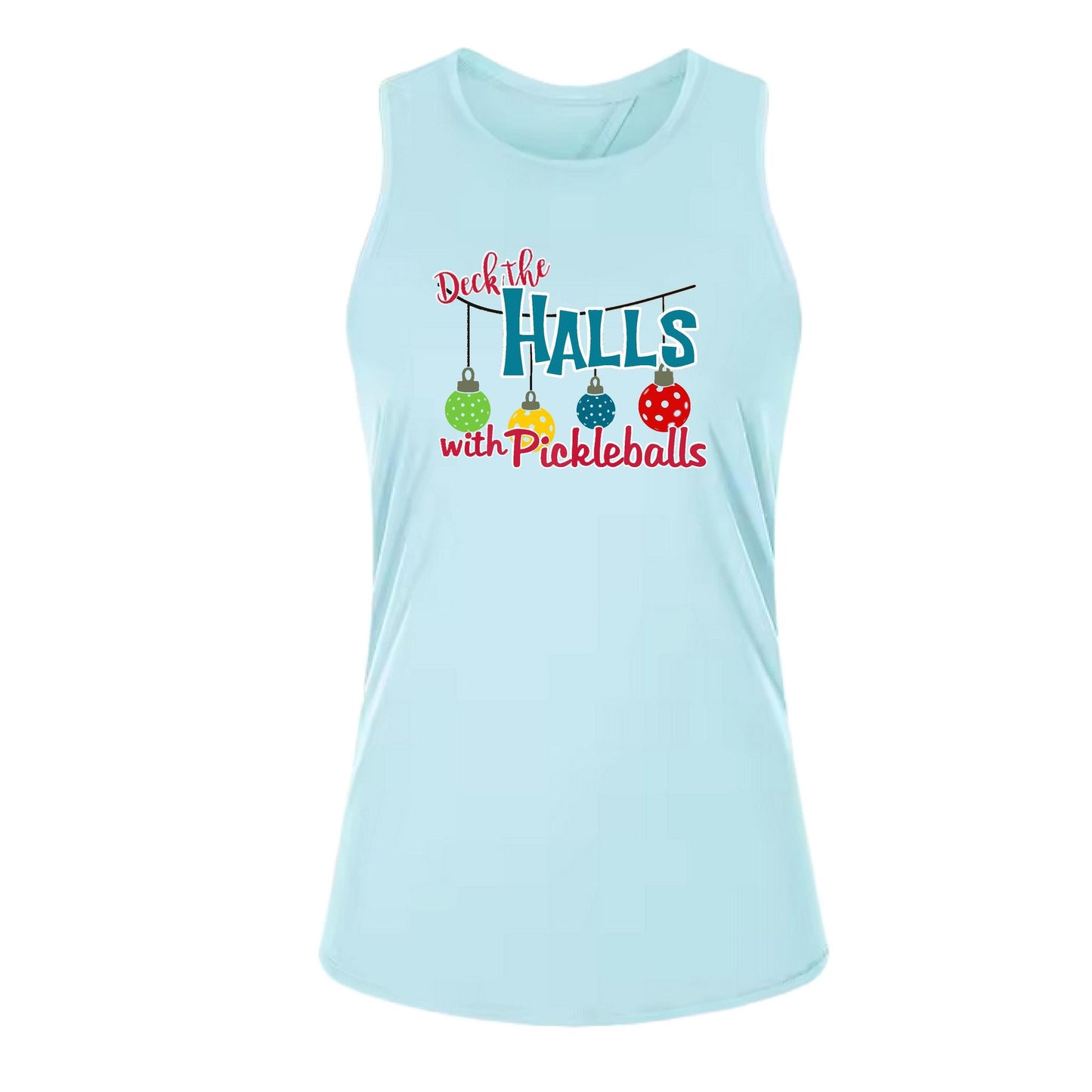 Deck the Halls with Pickleballs | Women's Split Back or Tied Back Pickleball Performance Tank | 80/20 Nylon Spandex Mix