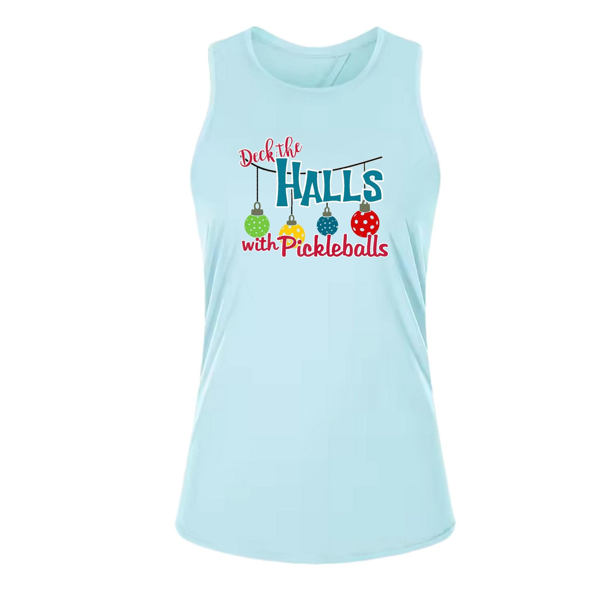 Deck the Halls with Pickleballs | Women's Split Back or Tied Back Pickleball Performance Tank | 80/20 Nylon Spandex Mix