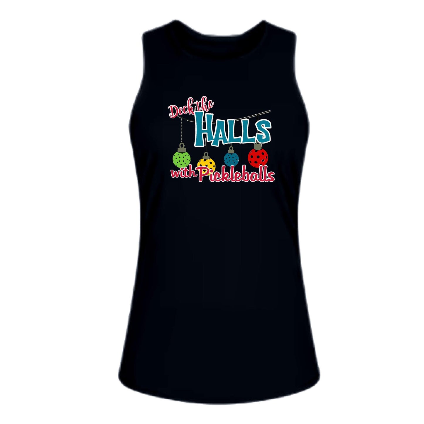 Deck the Halls with Pickleballs | Women's Split Back or Tied Back Pickleball Performance Tank | 80/20 Nylon Spandex Mix