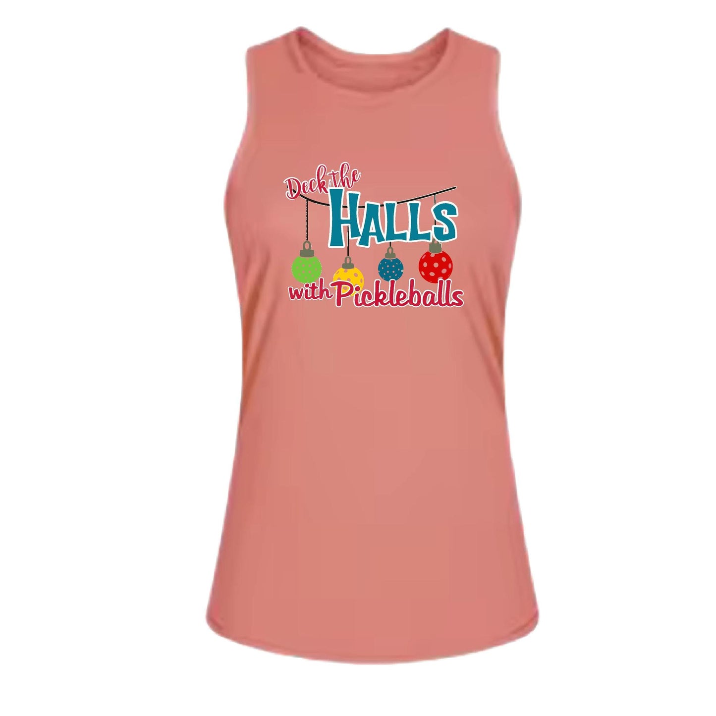 Deck the Halls with Pickleballs | Women's Split Back or Tied Back Pickleball Performance Tank | 80/20 Nylon Spandex Mix