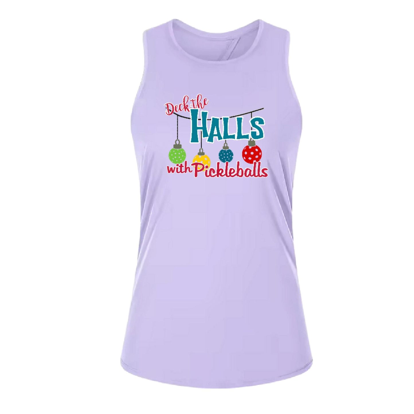 Deck the Halls with Pickleballs | Women's Split Back or Tied Back Pickleball Performance Tank | 80/20 Nylon Spandex Mix