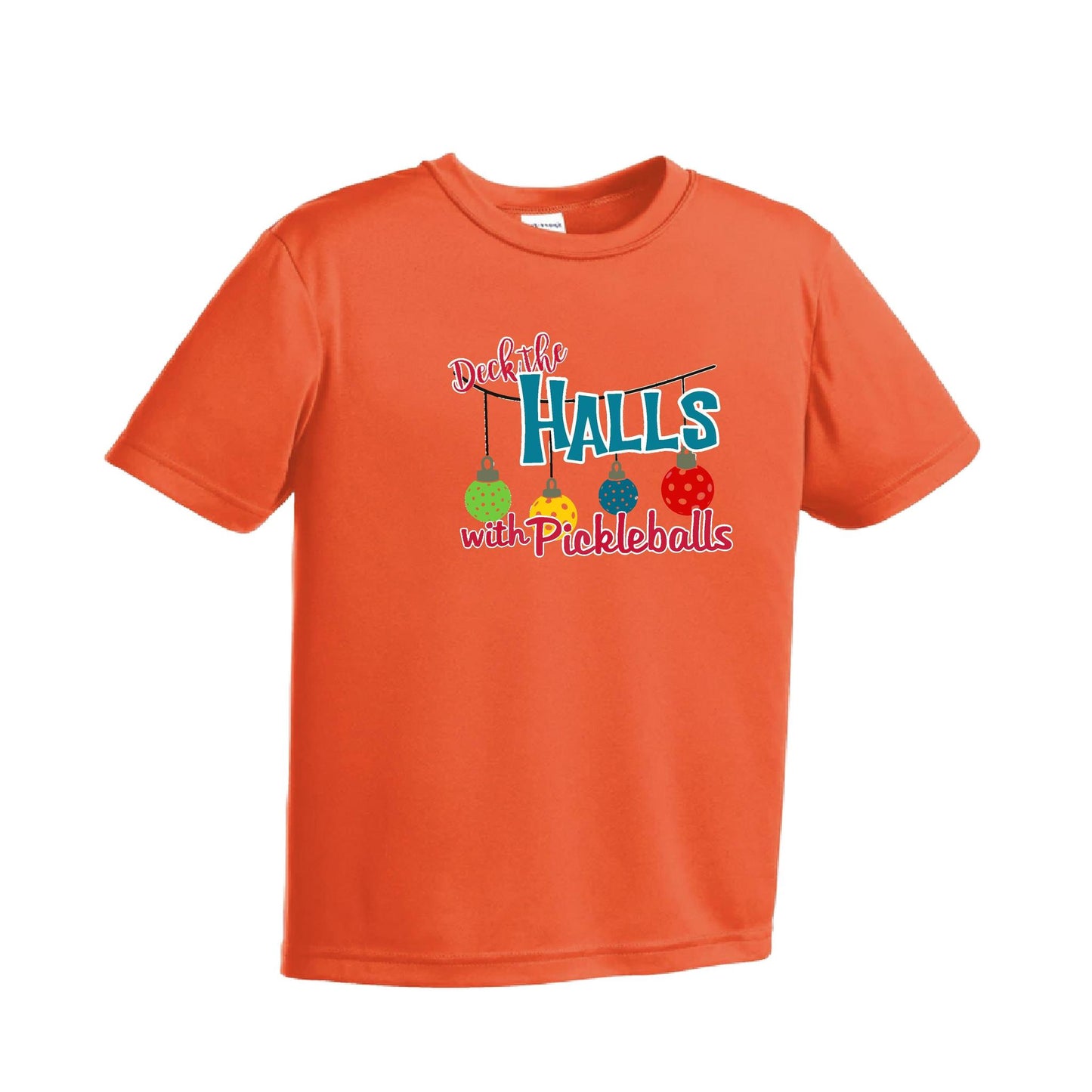 Deck the Halls with Pickleballs | Youth Short Sleeve Pickleball Performance T-Shirts | 100% Polyester