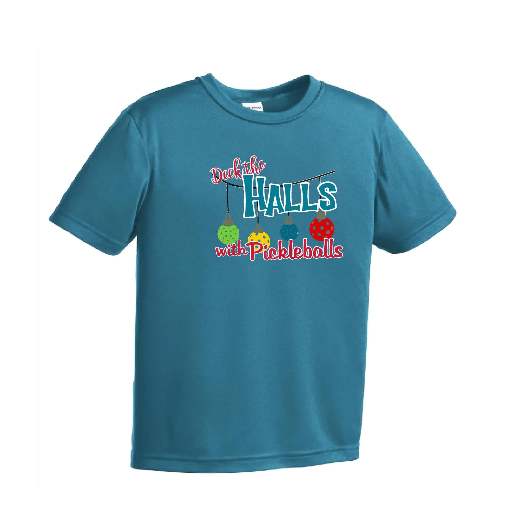 Deck the Halls with Pickleballs | Youth Short Sleeve Pickleball Performance T-Shirts | 100% Polyester