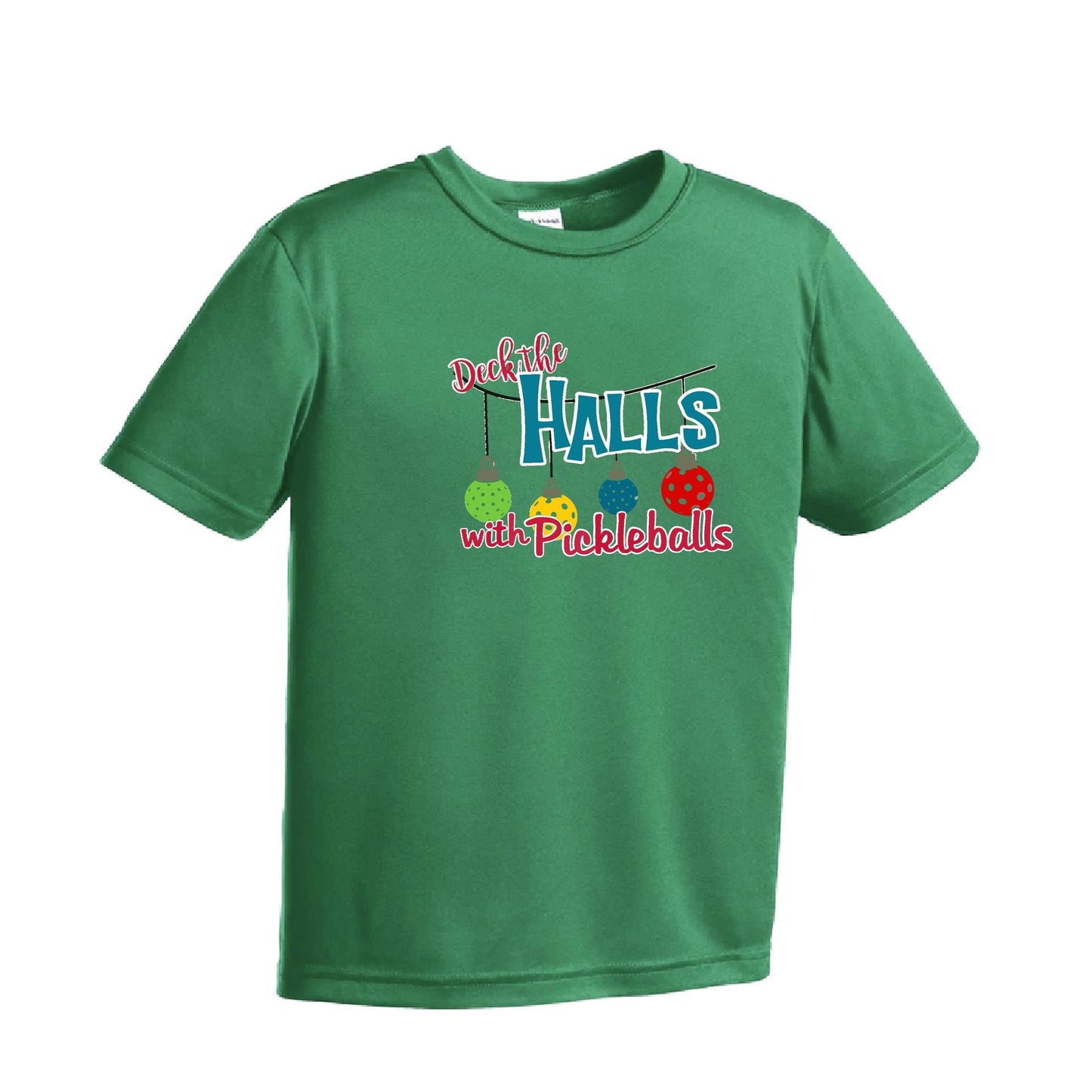 Deck the Halls with Pickleballs | Youth Short Sleeve Pickleball Performance T-Shirts | 100% Polyester