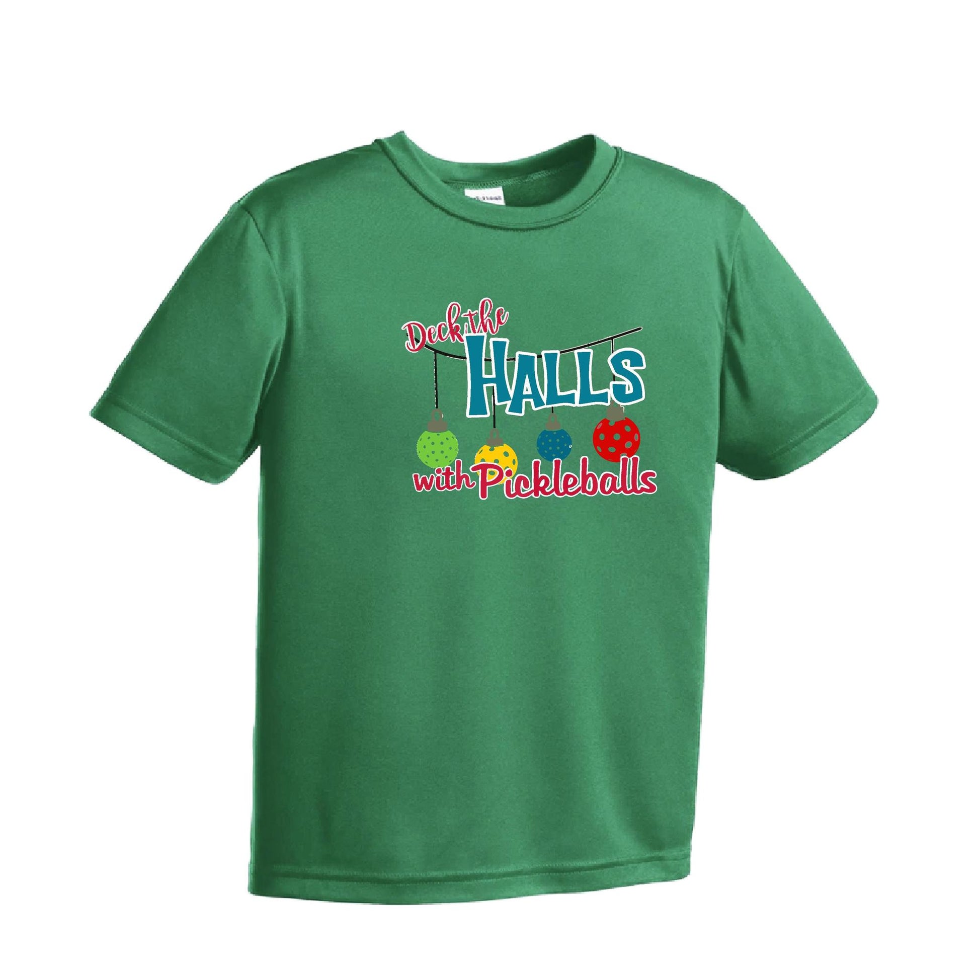 Deck the Halls with Pickleballs | Youth Short Sleeve Pickleball Performance T-Shirts | 100% Polyester