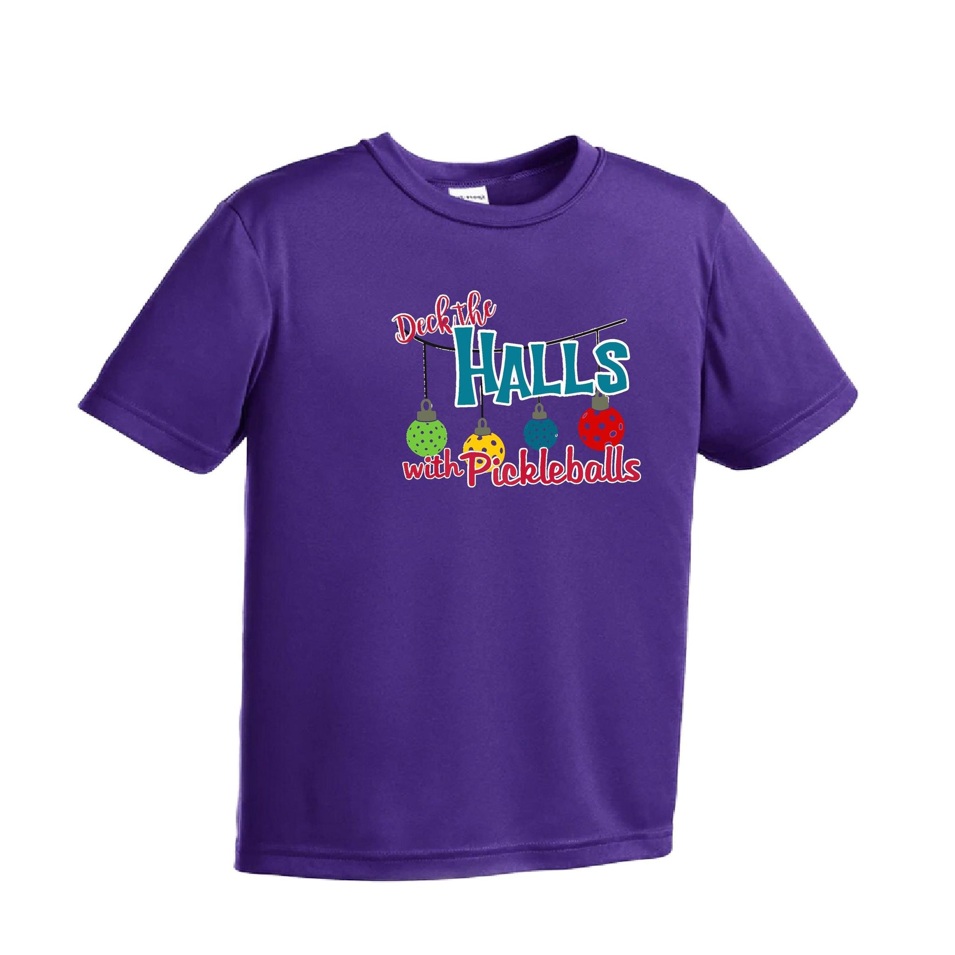 Deck the Halls with Pickleballs | Youth Short Sleeve Pickleball Performance T-Shirts | 100% Polyester