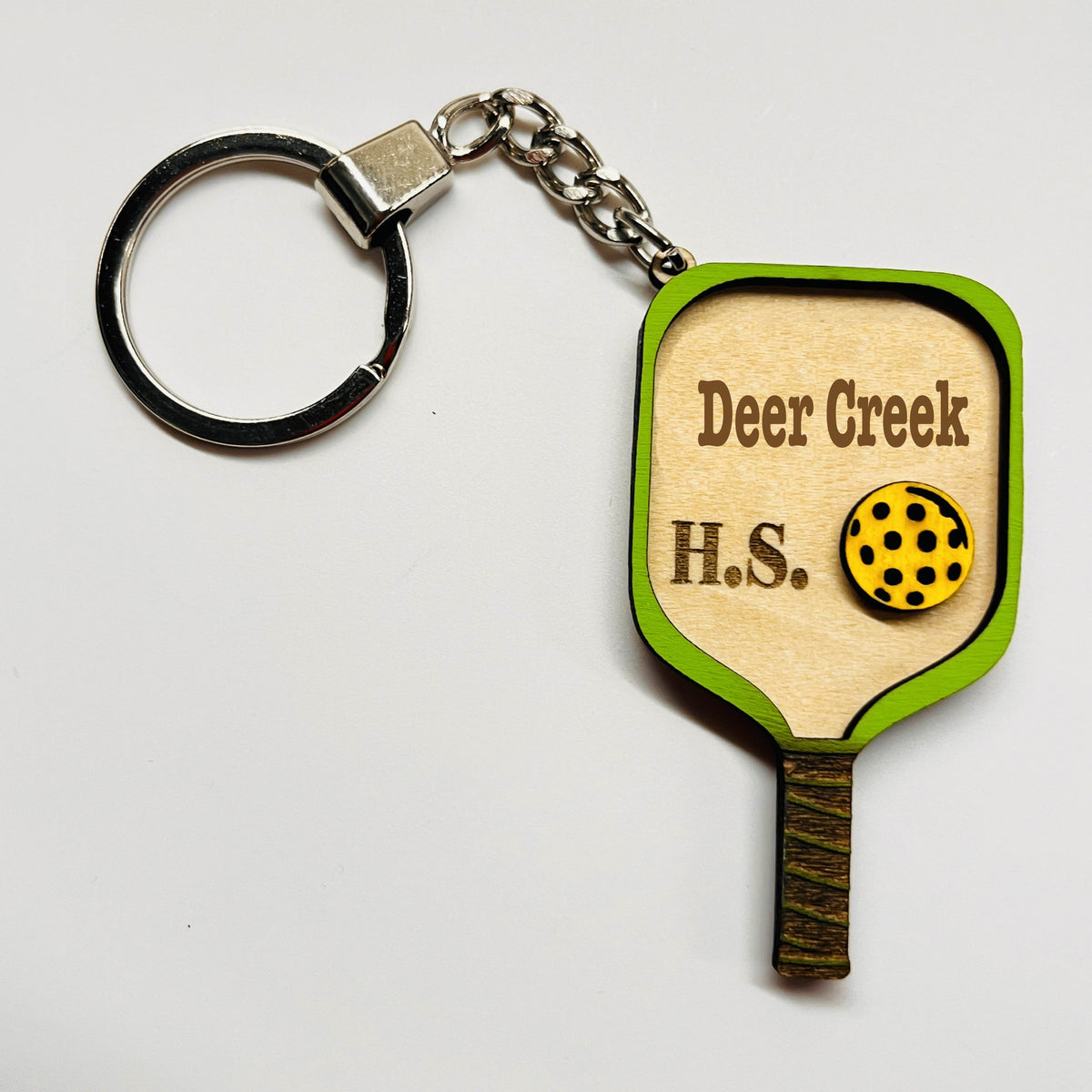 Set of 10 Deer Creek HIgh School Custom Pickleball Paddle Keychain, Personalized Balsa Wood Keychain Charms