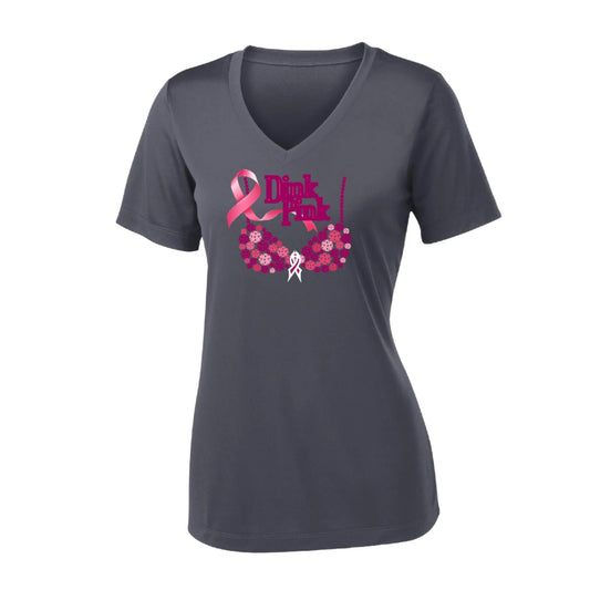 Dink Pink | Women's Short Sleeve V-Neck Pickleball Performance T-Shirts | 100% Polyester
