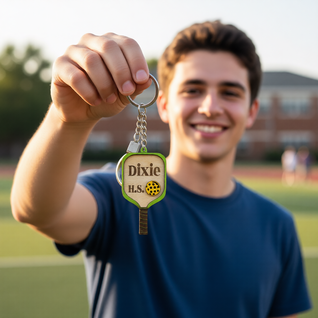 Set of 10 Dixie Custom Pickleball Paddle Keychain Personalized Balsa Wood Keychain Pickleball Player Gift Pickleball Team Gift Paddle Bag Charm