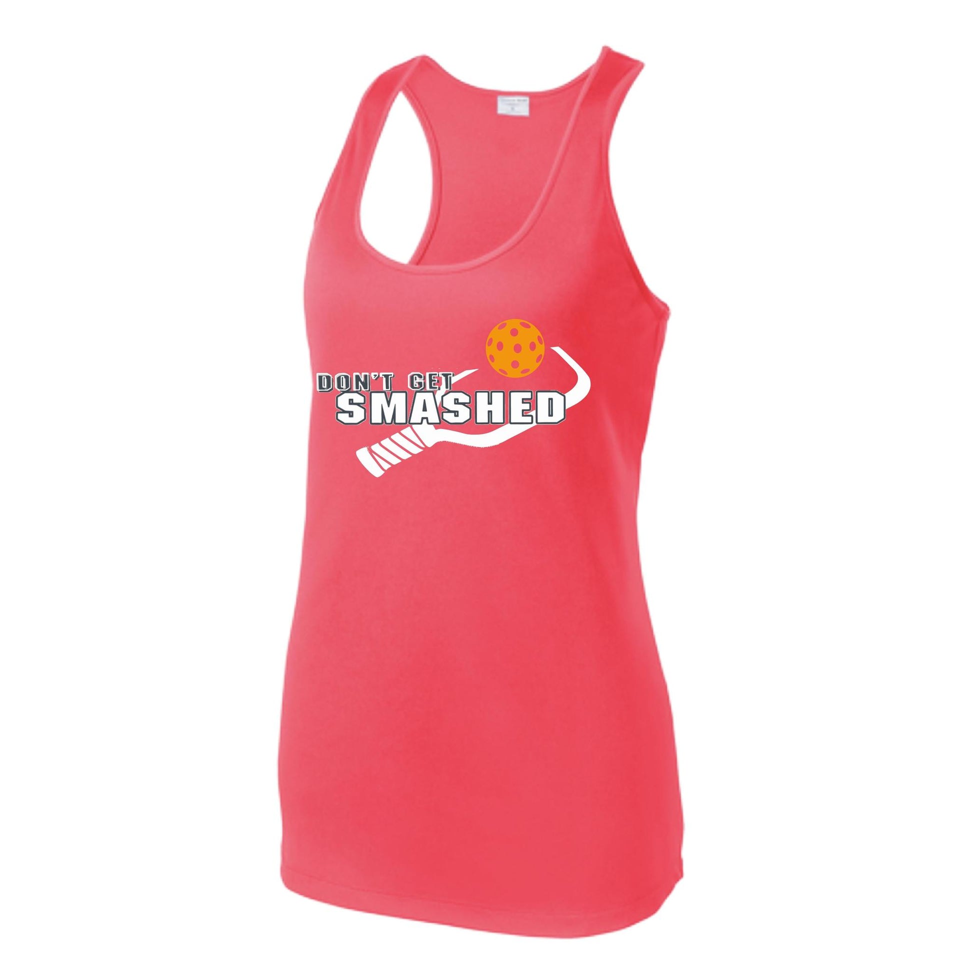 Don't Get Smashed (Colors Cyan Orange Pink) Customizable | Women's Racerback Pickleball Tank | 100% Polyester