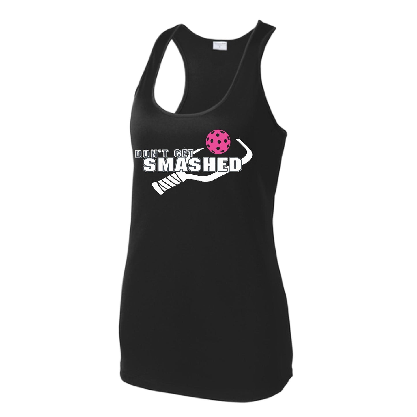 Don't Get Smashed (Colors Cyan Orange Pink) Customizable | Women's Racerback Pickleball Tank | 100% Polyester