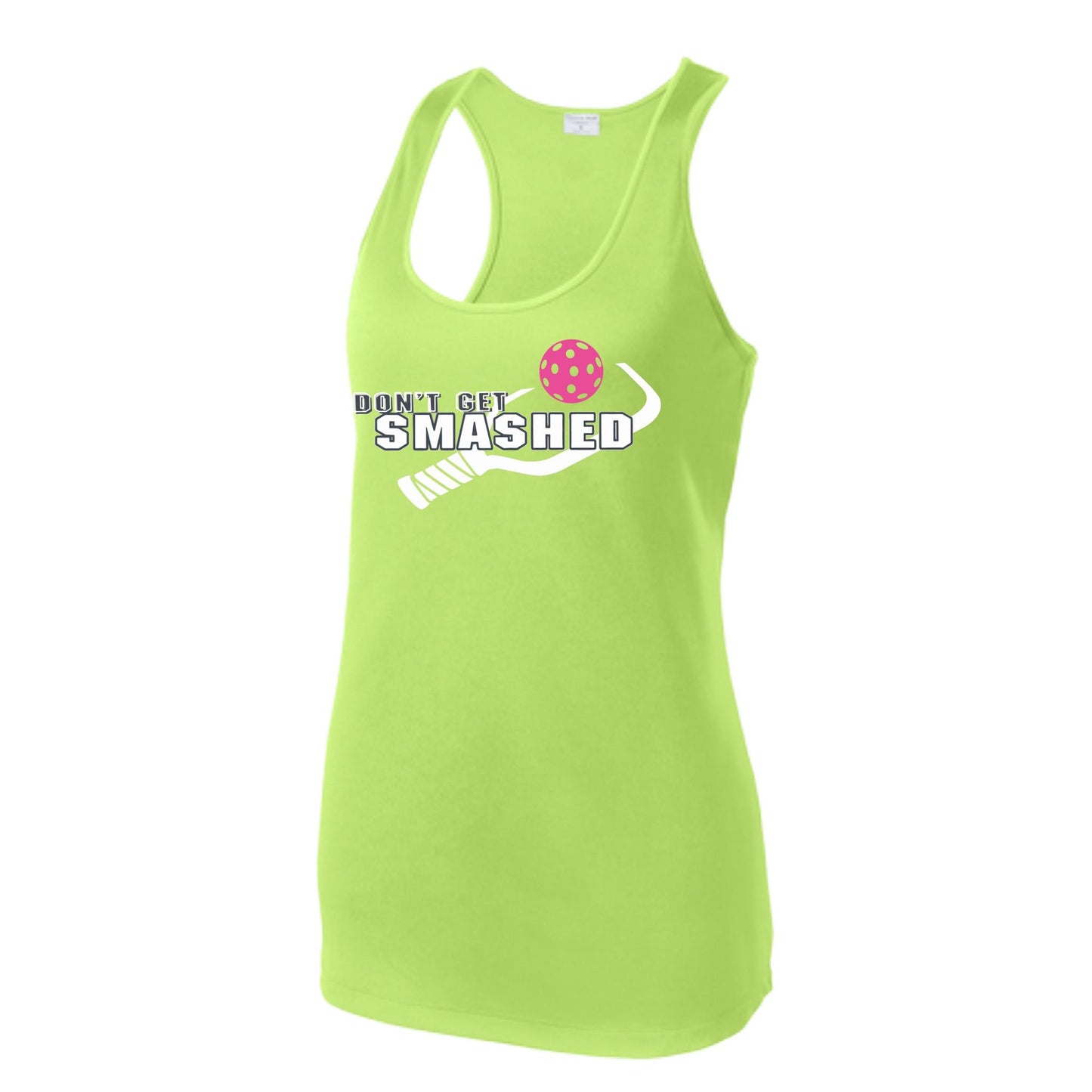 Don't Get Smashed (Colors Cyan Orange Pink) Customizable | Women's Racerback Pickleball Tank | 100% Polyester