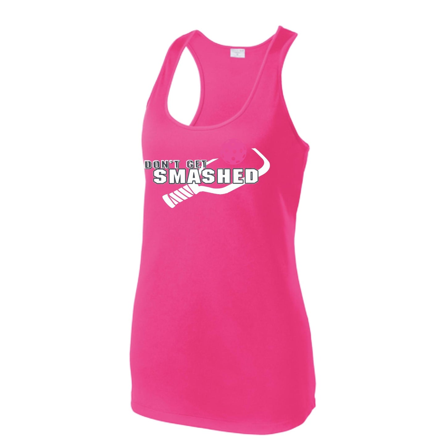 Don't Get Smashed (Colors Cyan Orange Pink) Customizable | Women's Racerback Pickleball Tank | 100% Polyester