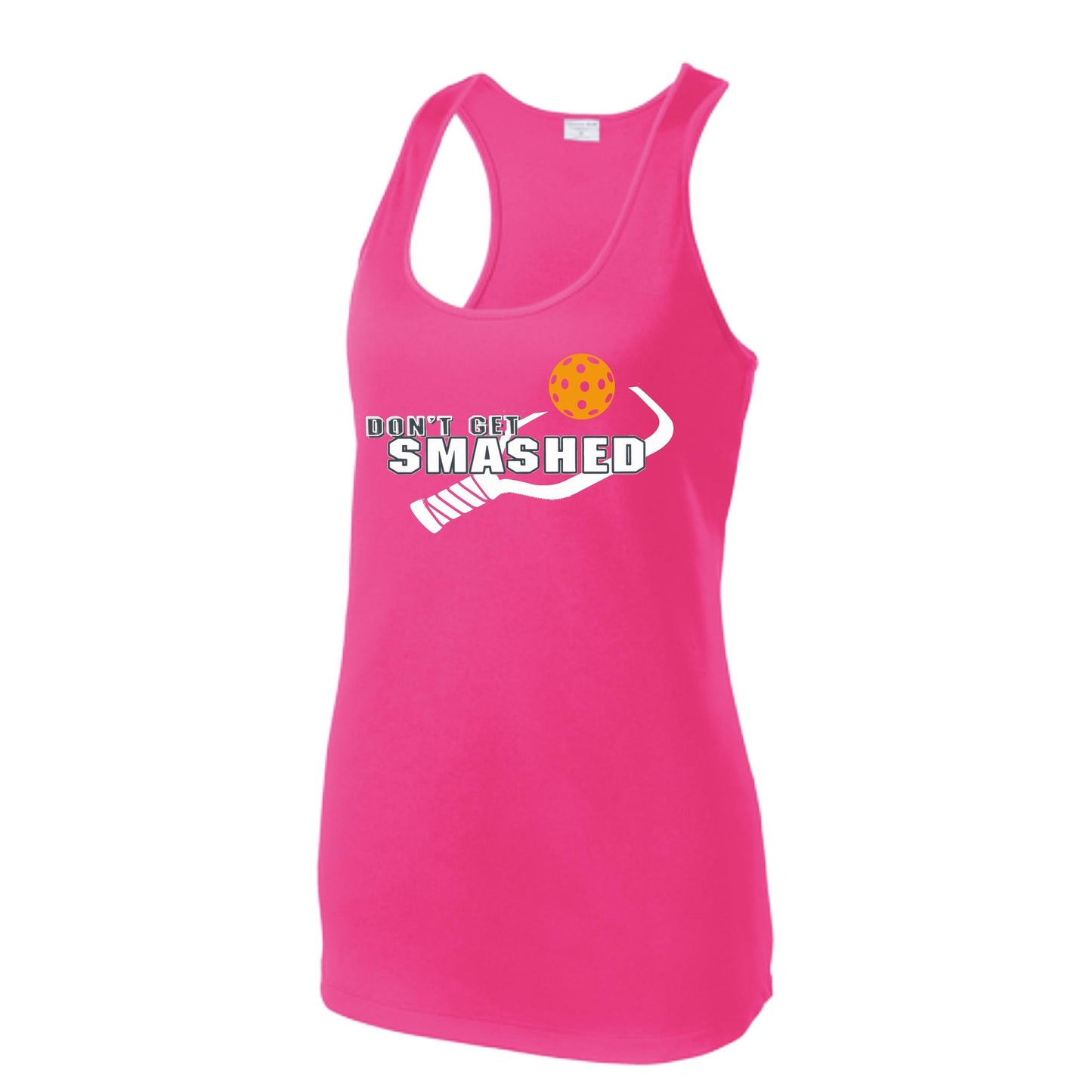 Don't Get Smashed (Colors Cyan Orange Pink) Customizable | Women's Racerback Pickleball Tank | 100% Polyester