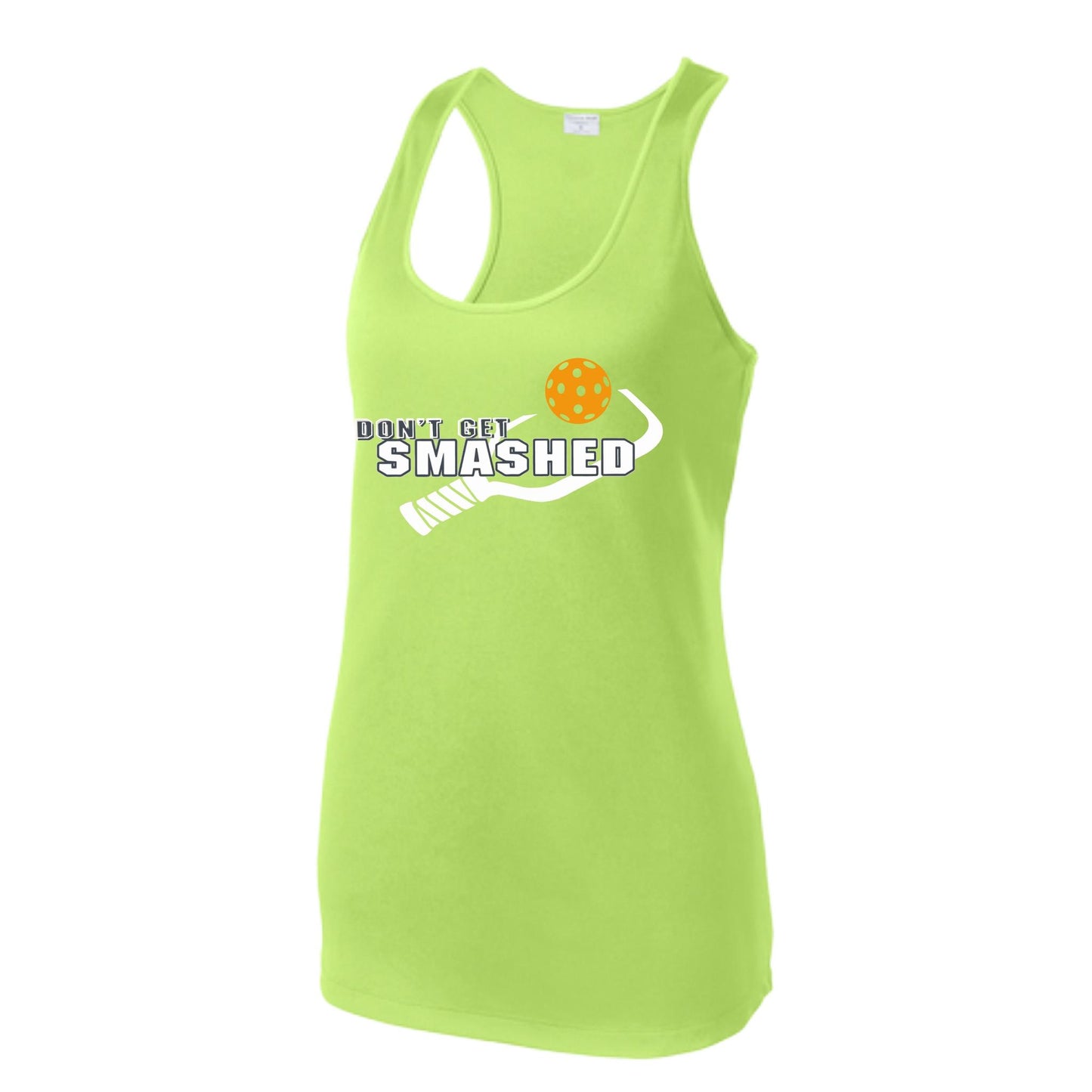Don't Get Smashed (Colors Cyan Orange Pink) Customizable | Women's Racerback Pickleball Tank | 100% Polyester