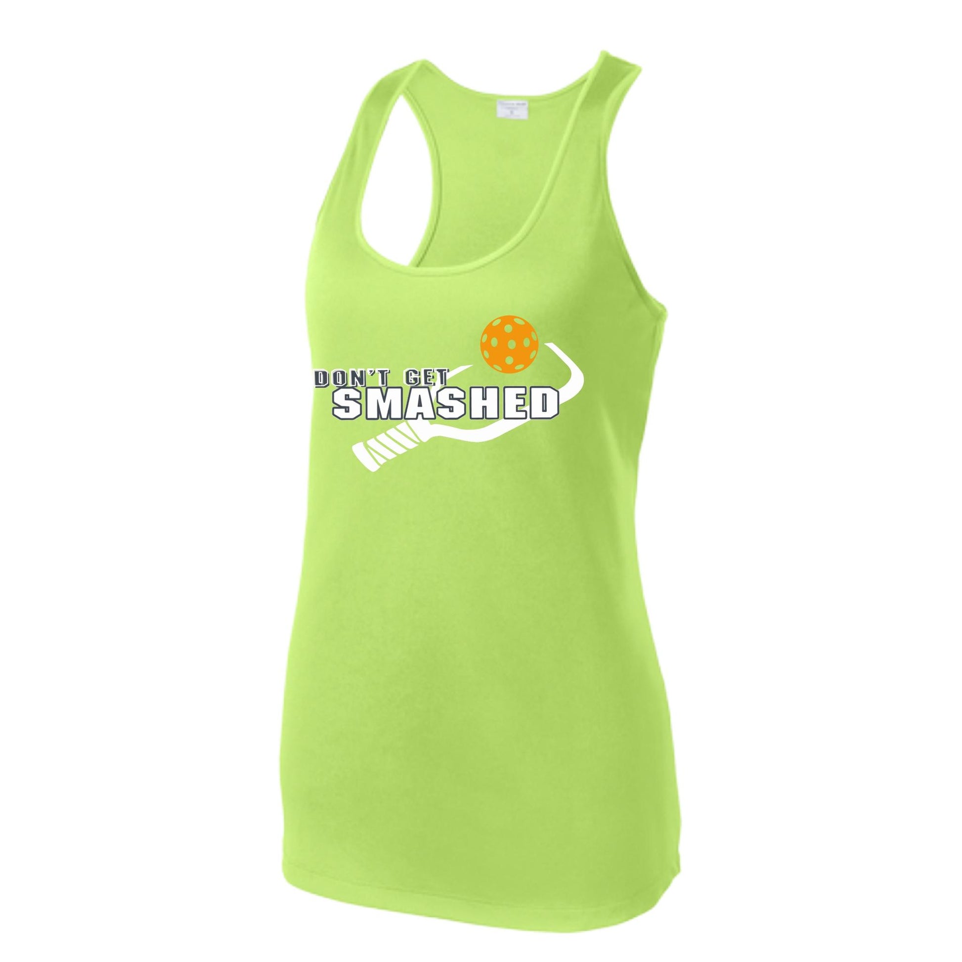 Don't Get Smashed (Colors Cyan Orange Pink) Customizable | Women's Racerback Pickleball Tank | 100% Polyester