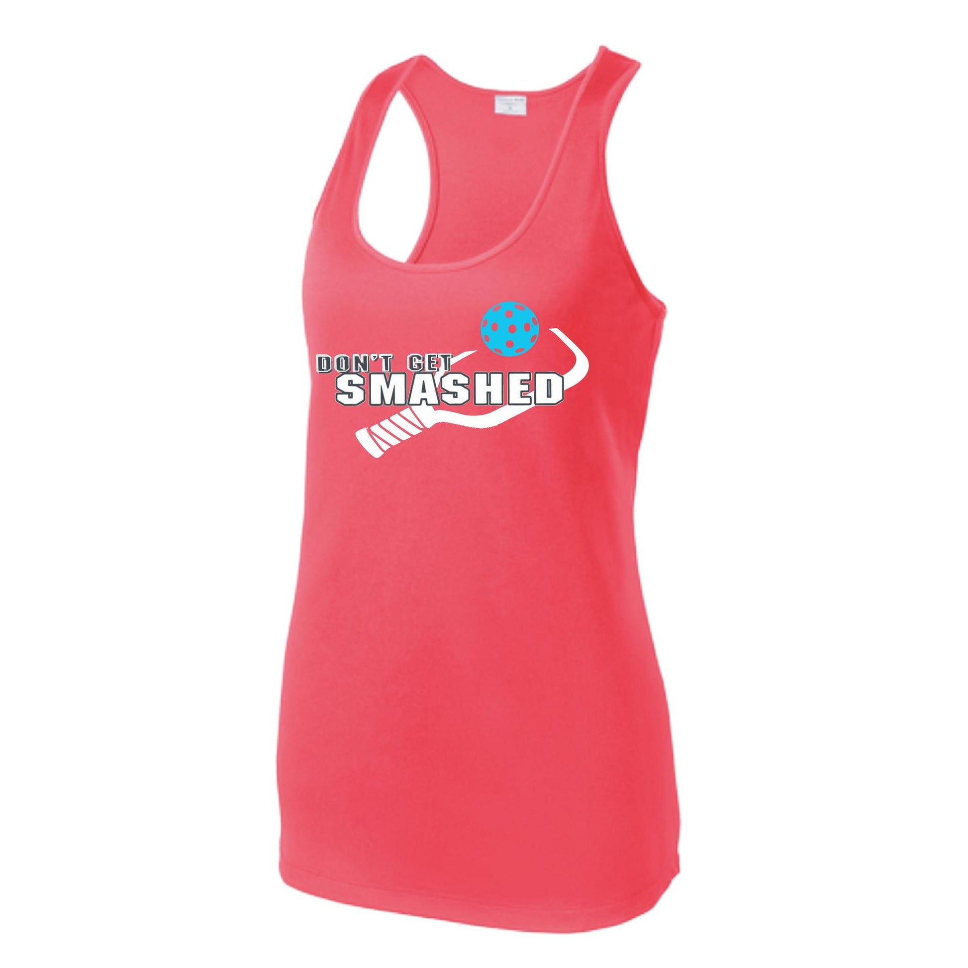 Don't Get Smashed (Colors Cyan Orange Pink) Customizable | Women's Racerback Pickleball Tank | 100% Polyester