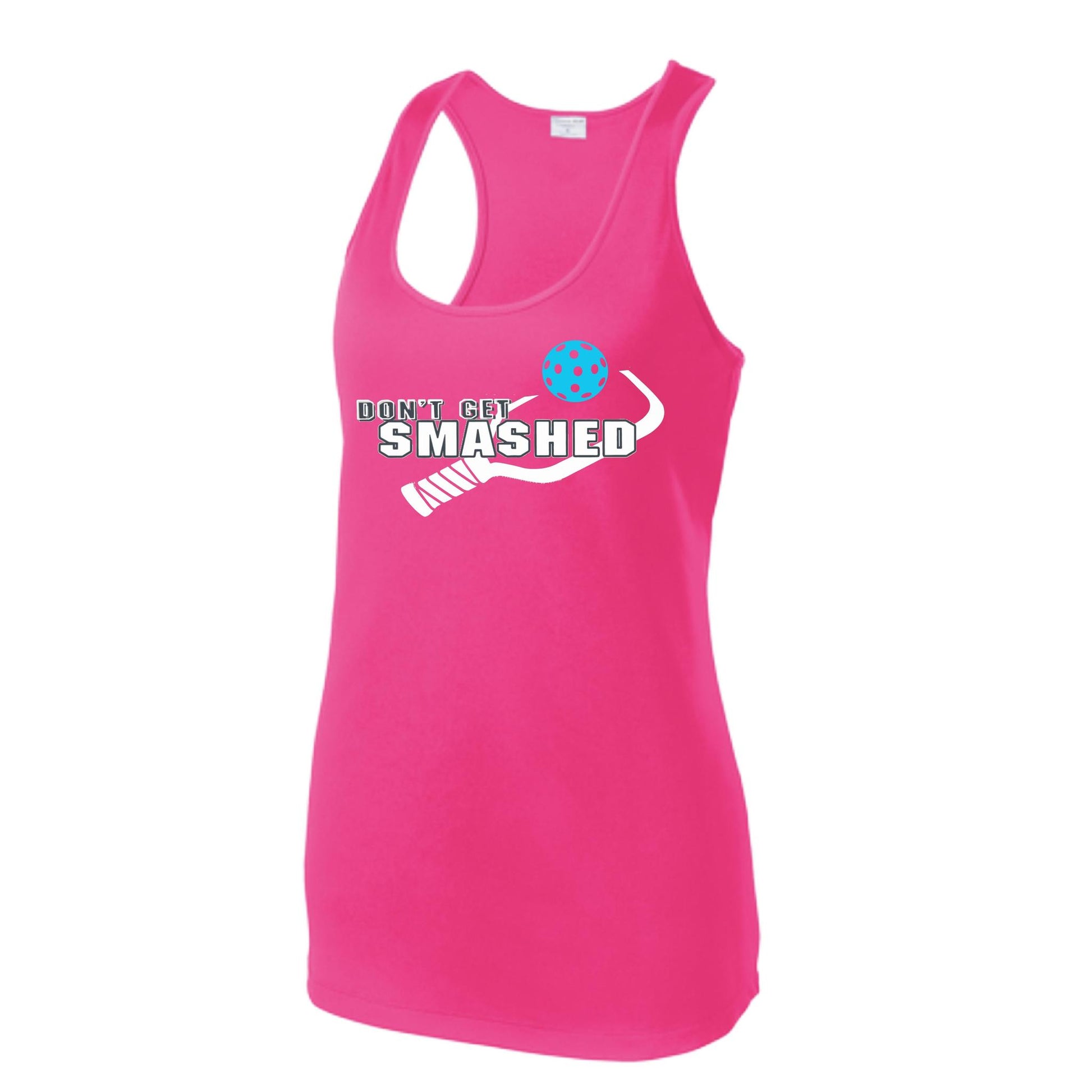 Don't Get Smashed (Colors Cyan Orange Pink) Customizable | Women's Racerback Pickleball Tank | 100% Polyester
