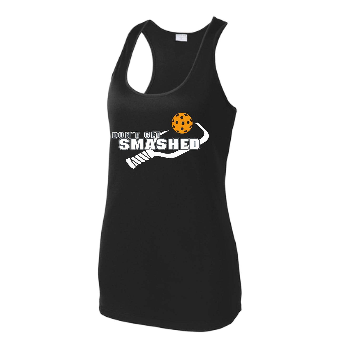 Don't Get Smashed (Colors Cyan Orange Pink) Customizable | Women's Racerback Pickleball Tank | 100% Polyester