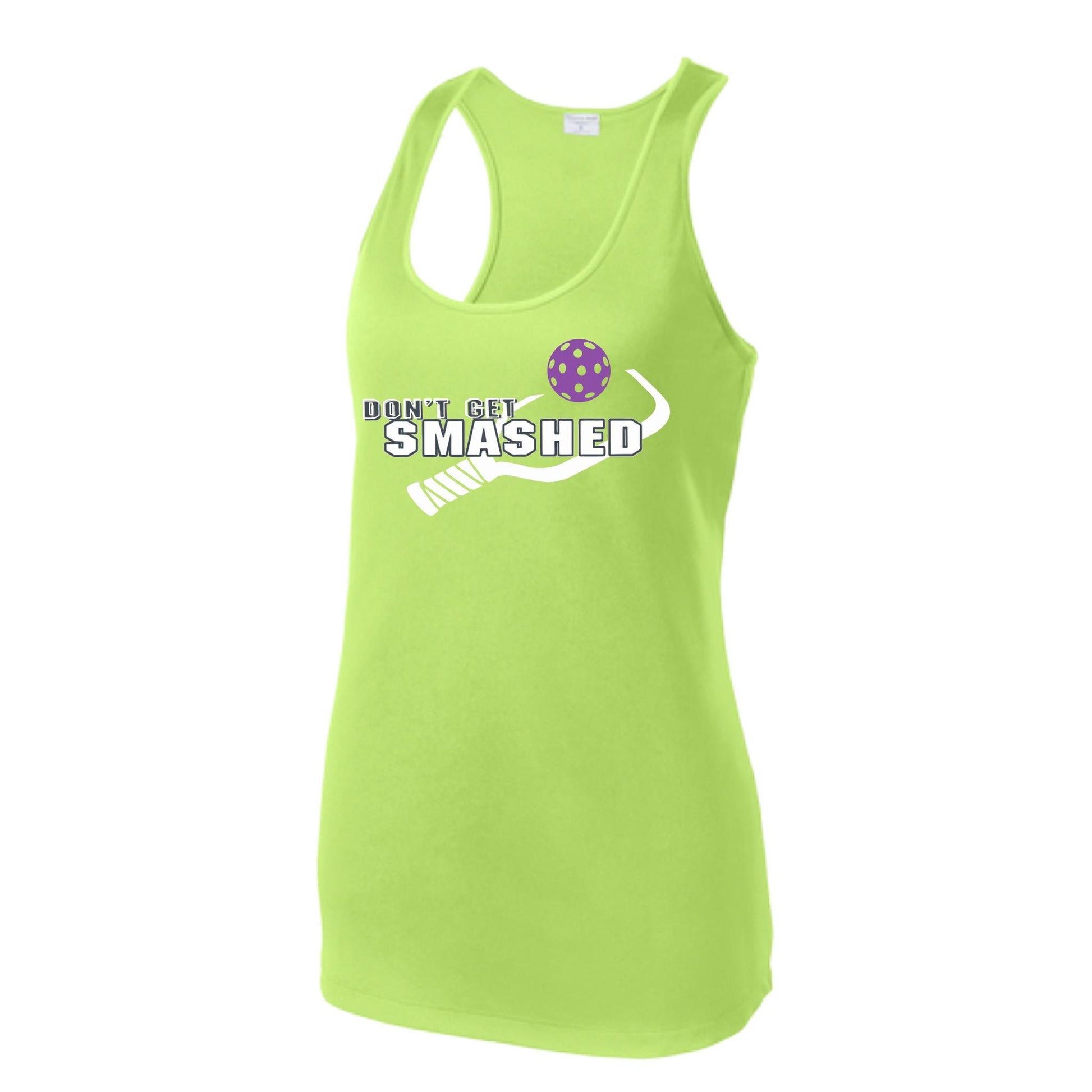 Don't Get Smashed (Colors Purple White Yellow) Customizable | Women's Racerback Pickleball Tank | 100% Polyester