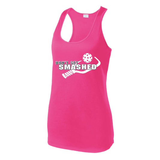Don't Get Smashed (Colors Purple White Yellow) Customizable | Women's Racerback Pickleball Tank | 100% Polyester