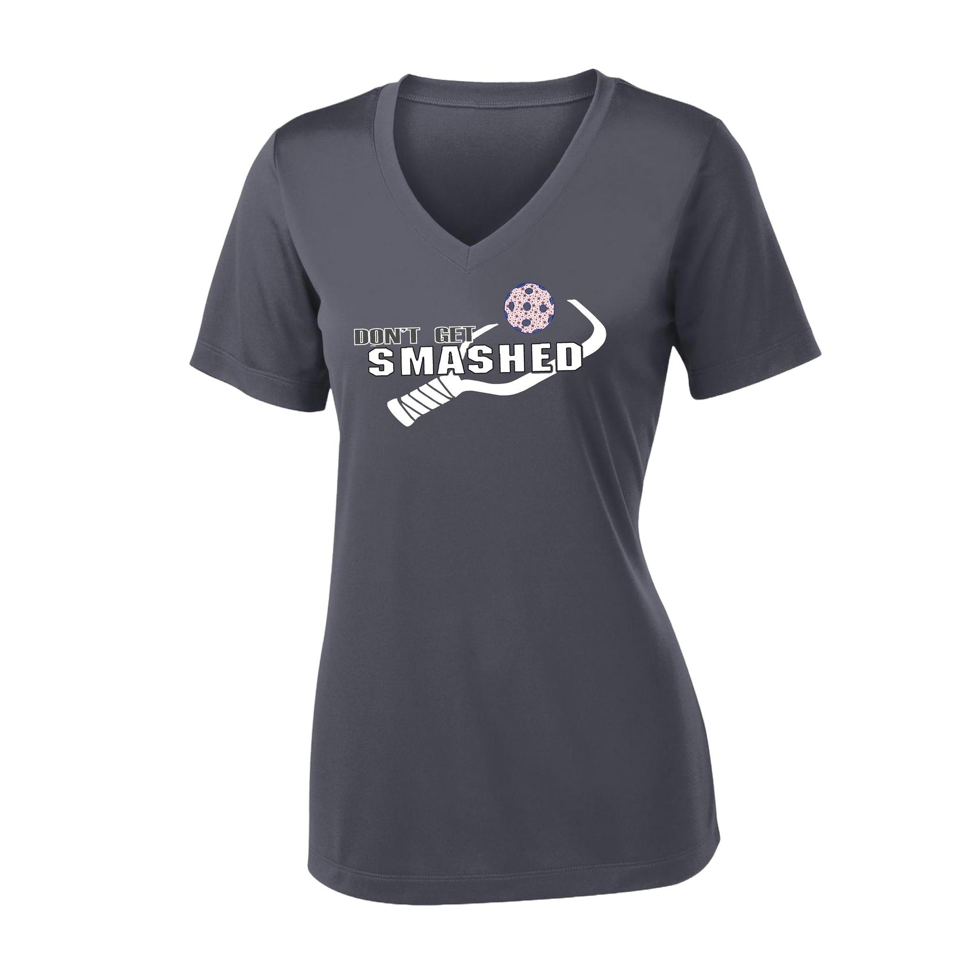 Don't Get Smashed Customizable Pickleballs (Patriotic Stars) | Women's Short Sleeve V-Neck Pickleball Performance T-Shirts | 100% Polyester