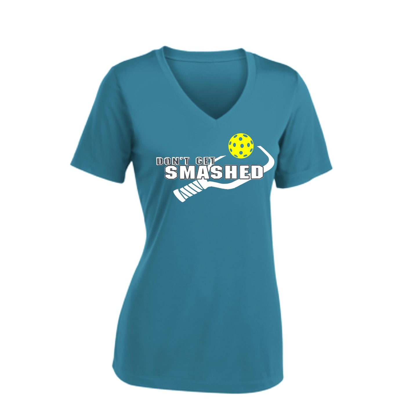 Don't Get Smashed (10 Custom Pickleball Colors) | Women's Short Sleeve V-Neck Pickleball Performance T-Shirts | 100% Polyester