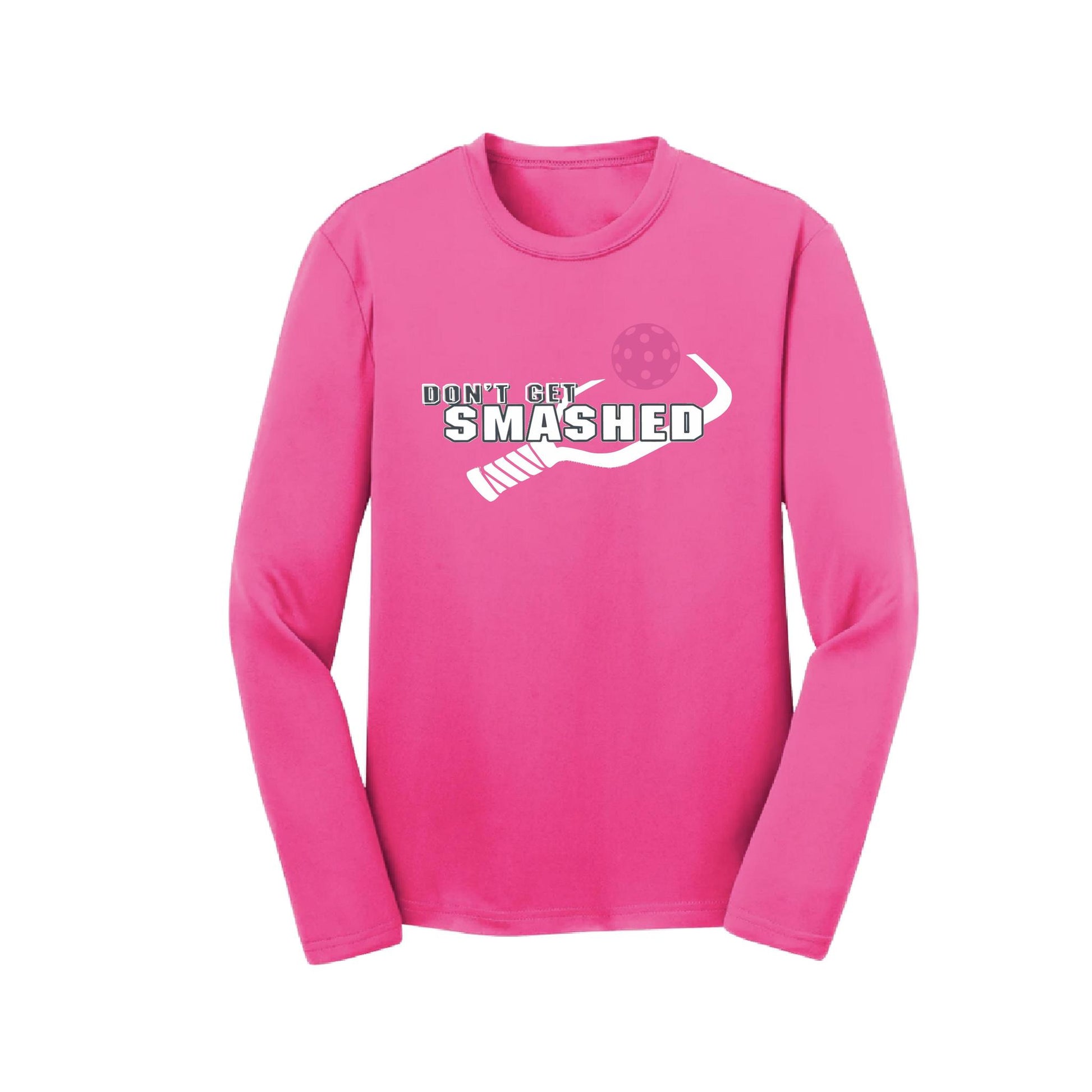 Don't Get Smashed (Cyan Orange Pink Pickleball Colors) | Youth Long Sleeve Pickleball Performance T-Shirts | 100% Polyester