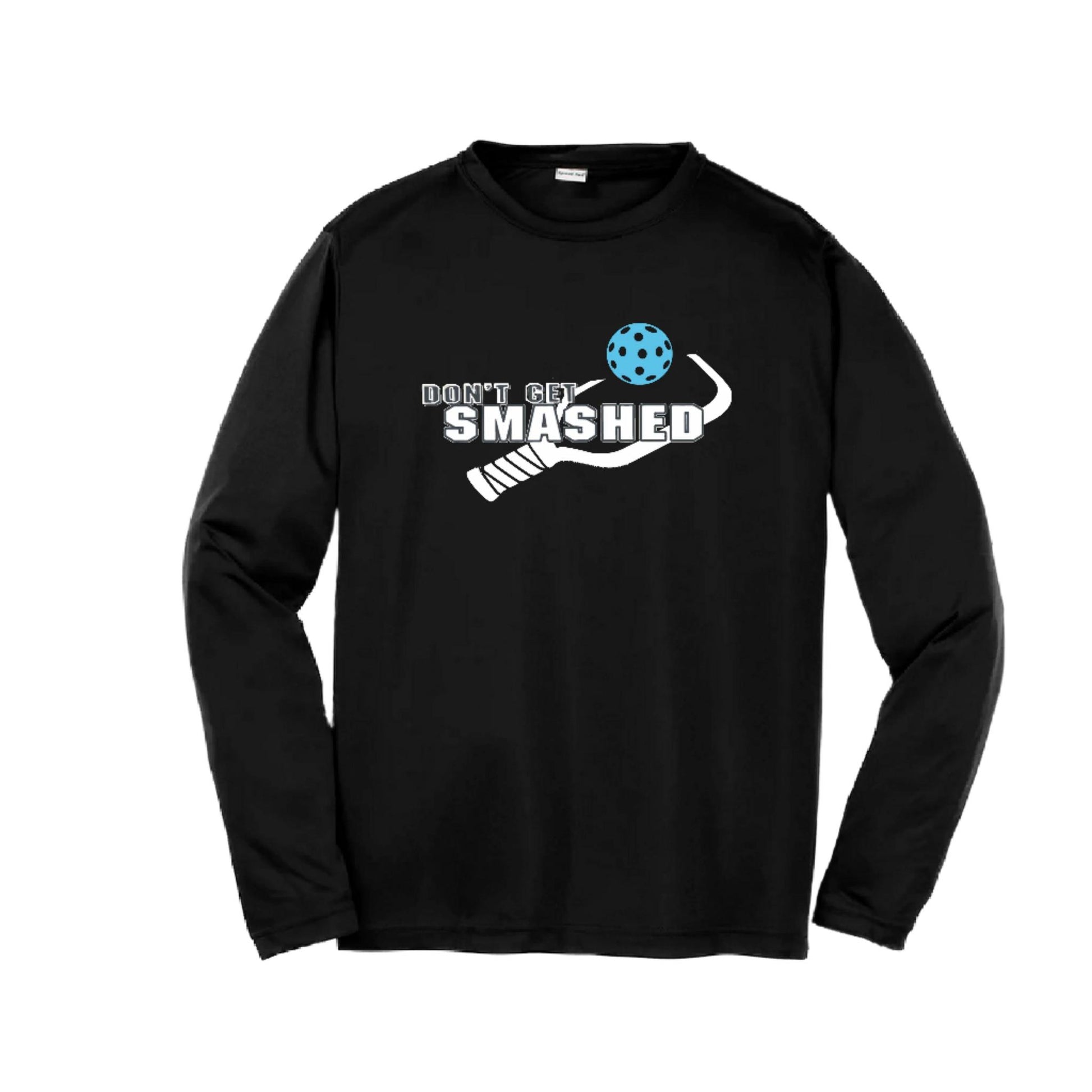 Don't Get Smashed (Cyan Orange Pink Pickleball Colors) | Youth Long Sleeve Pickleball Performance T-Shirts | 100% Polyester