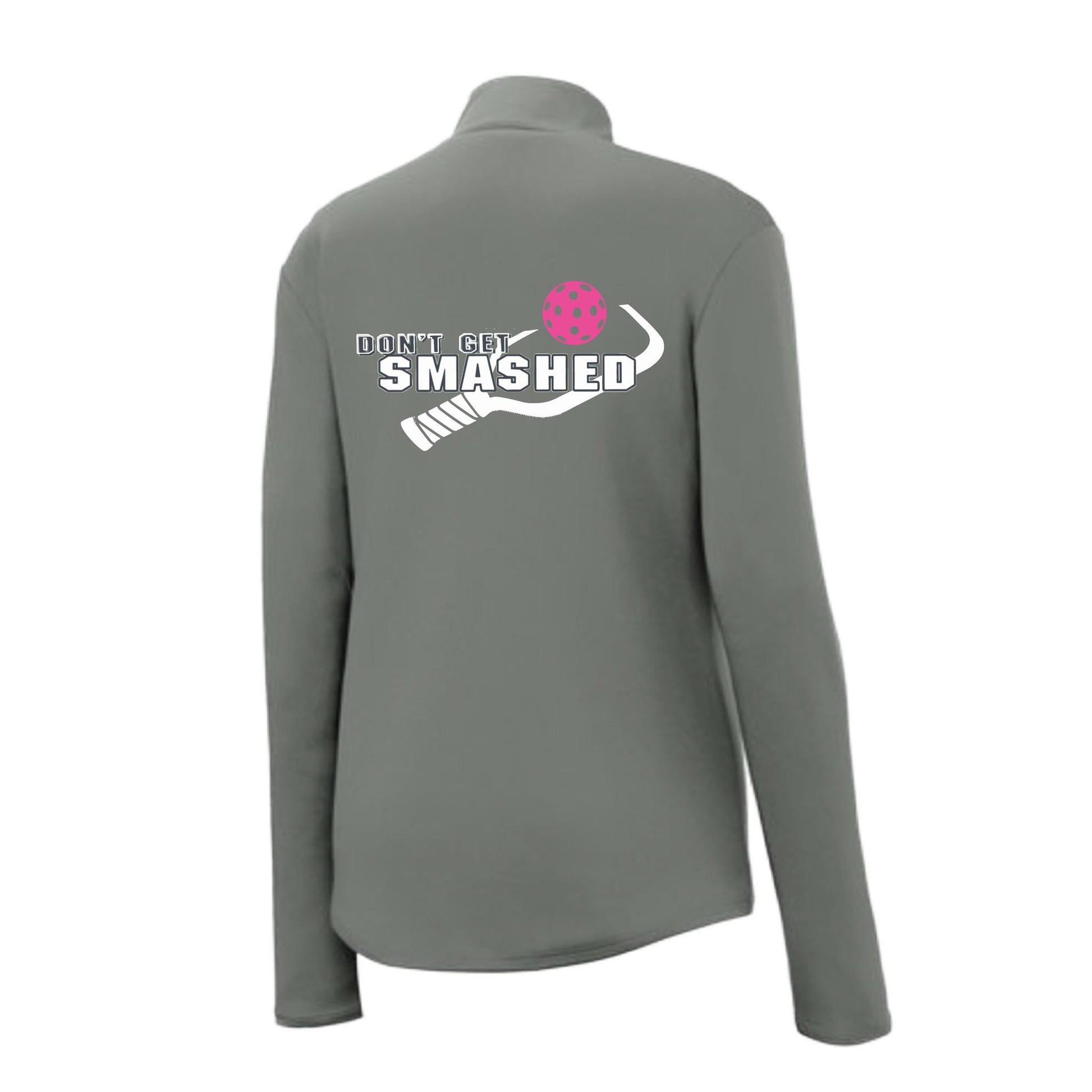 Don't Get Smashed (Pickleball Color Cyan Orange Pink) Customizable | Women's 1/4 Zip Pullover Athletic Performance Shirt | 100% Polyester