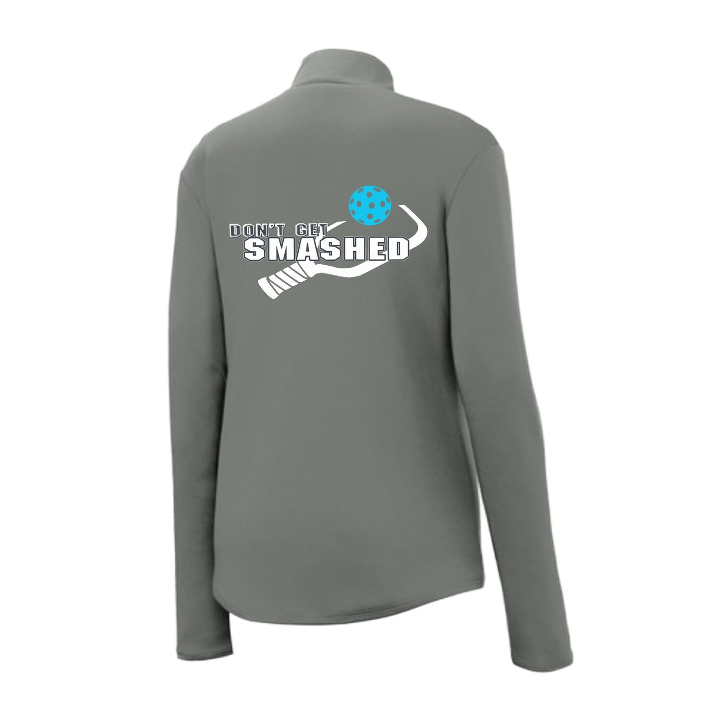 Don't Get Smashed (Pickleball Color Cyan Orange Pink) Customizable | Women's 1/4 Zip Pullover Athletic Performance Shirt | 100% Polyester