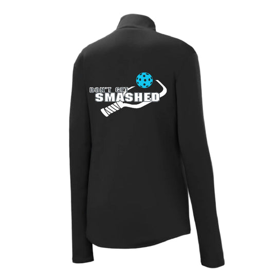 Don't Get Smashed (Pickleball Color Cyan Orange Pink) Customizable | Women's 1/4 Zip Pullover Athletic Performance Shirt | 100% Polyester
