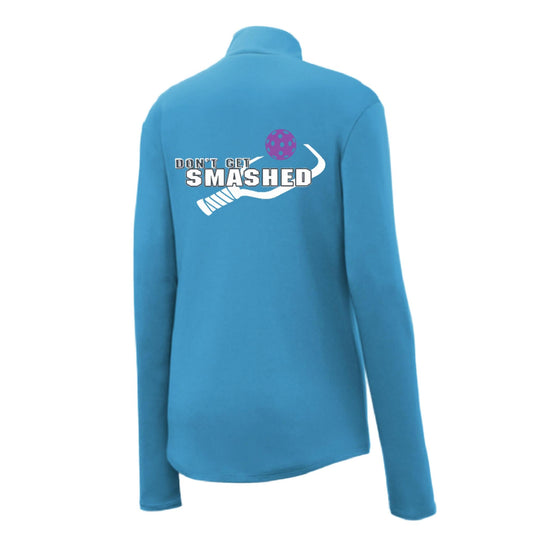 Don't Get Smashed (Pickleball Color Purple White Yellow) | Women's 1/4 Zip Pullover Athletic Performance Shirt | 100% Polyester