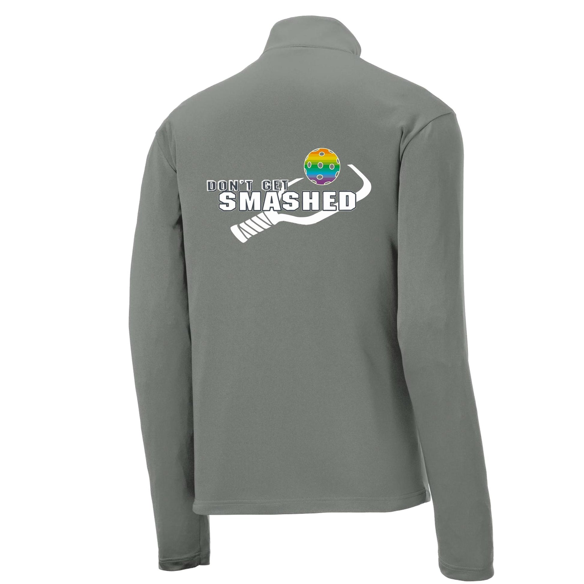 Don't Get Smashed (Pickleball Colors Cyan Orange Pink Rainbow) | Men's 1/4 Zip Long Sleeve Pullover Athletic Performance Shirt | 100% Polyester