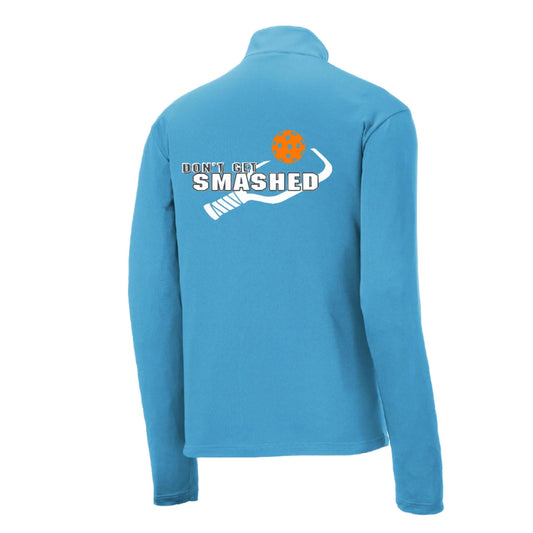 Don't Get Smashed (Pickleball Colors Cyan Orange Pink Rainbow) | Men's 1/4 Zip Long Sleeve Pullover Athletic Performance Shirt | 100% Polyester