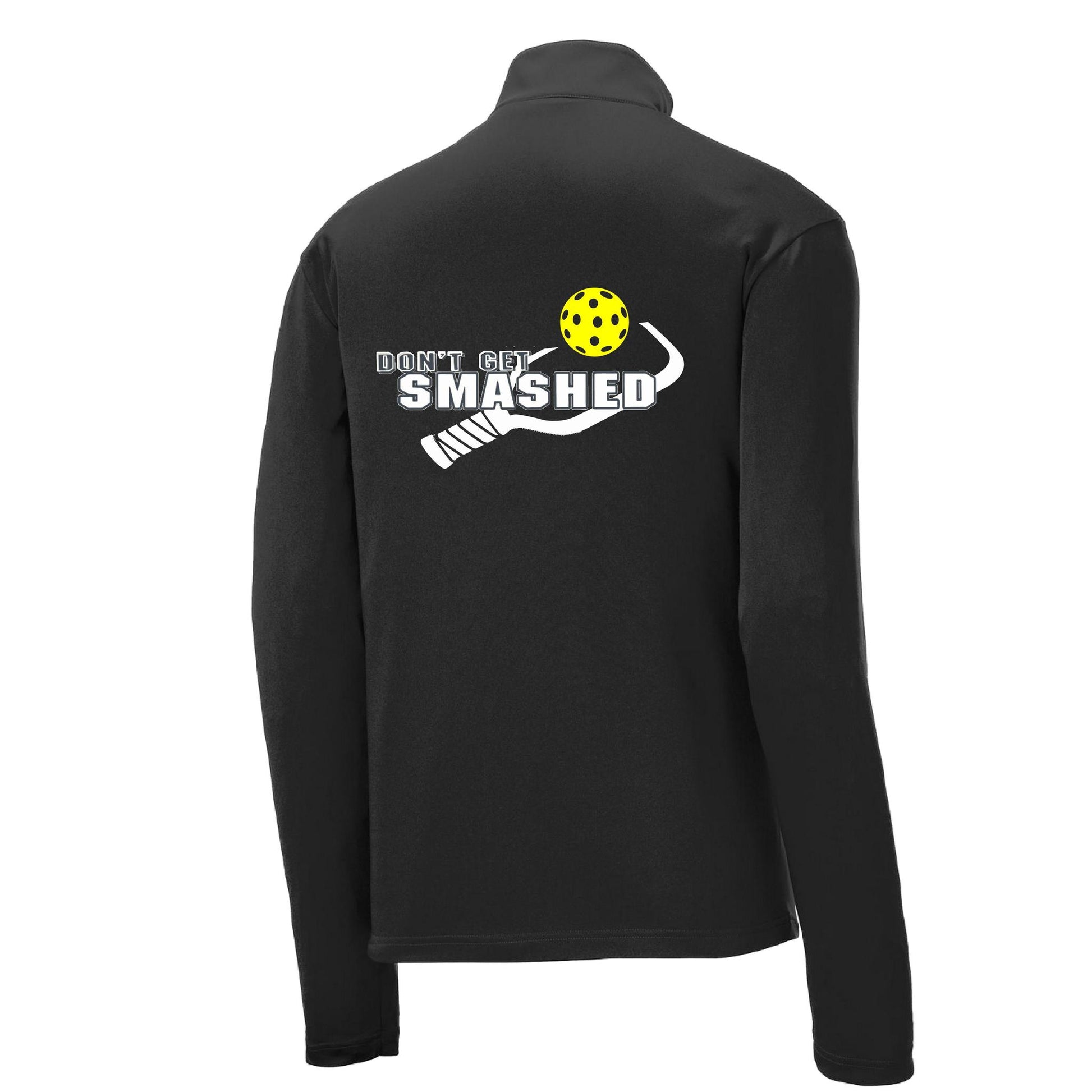 Don't Get Smashed (Pickleball Colors Purple White Yellow) | Men's 1/4 Zip Long Sleeve Pullover Athletic Performance Shirt | 100% Polyester